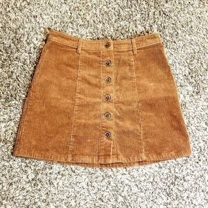 Forever 21 Medium Brown Corduroy Front Button-Down Skirt
